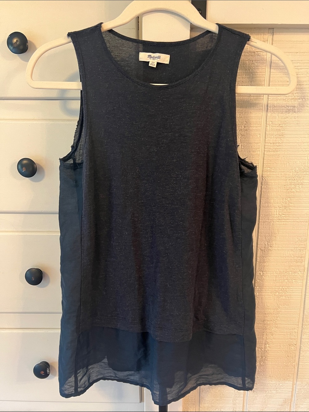 Madewell Navy Layered Chiffon-Back Sleeveless Tank